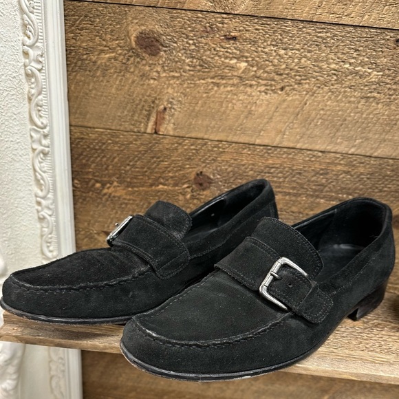 Via Spiga Black Suede Buckle Loafers Men’s Size 9 Made in Italy - Picture 1 of 6